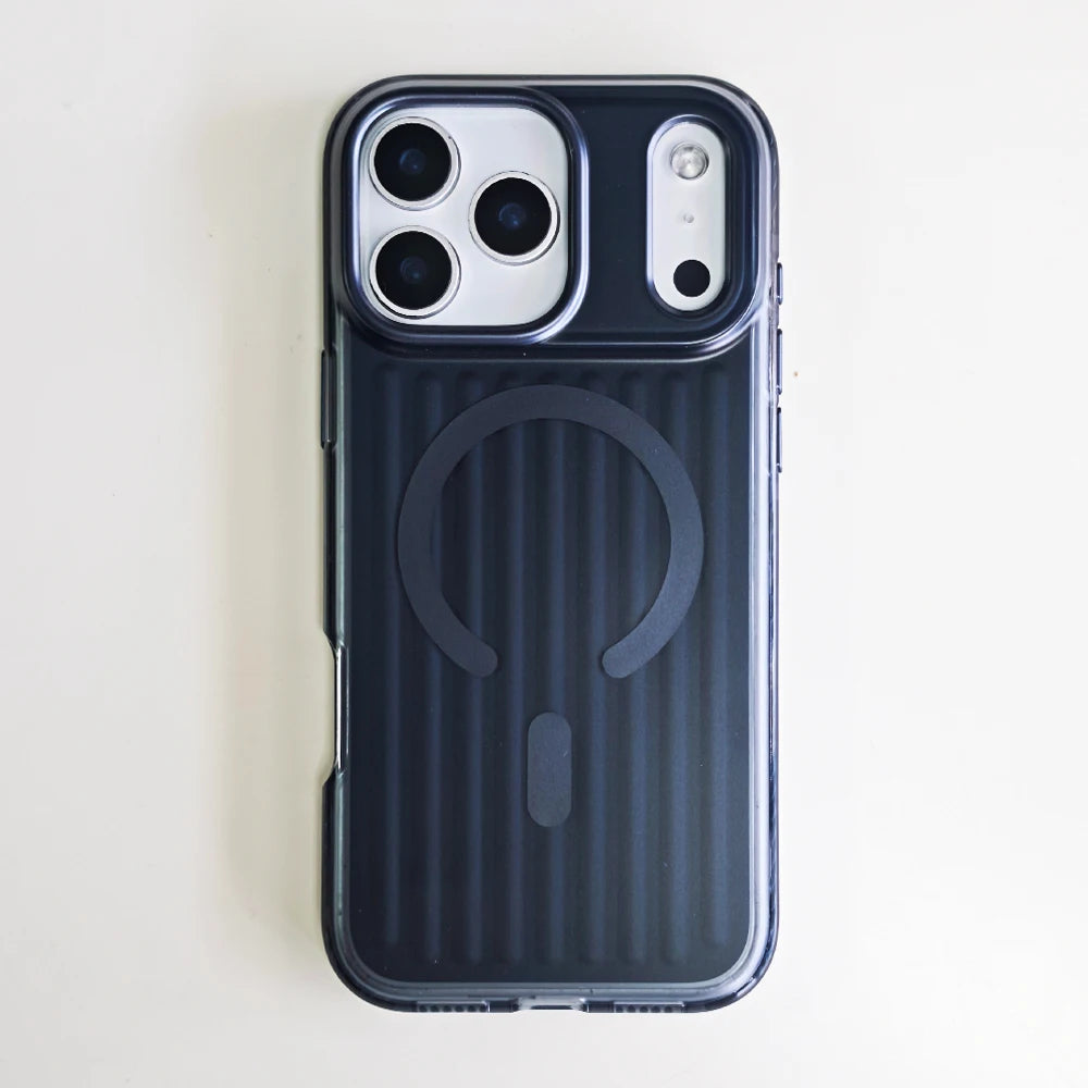 CoreRidge MagSafe Case silver ribbed armor design for iPhone 17