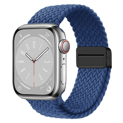 Close-up of Coastal Braid Premium Tricolor Apple Watch Strap with breathable braided nylon weave.