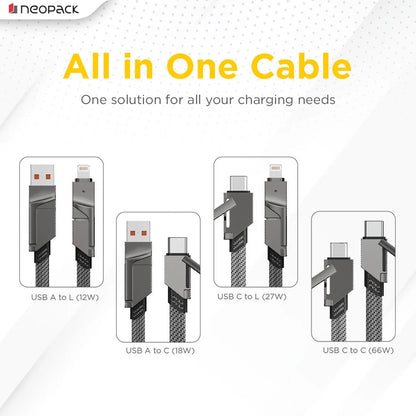 Neopack Almighty 4-in-1 Fast Charging Cable – 66W Braided Nylon