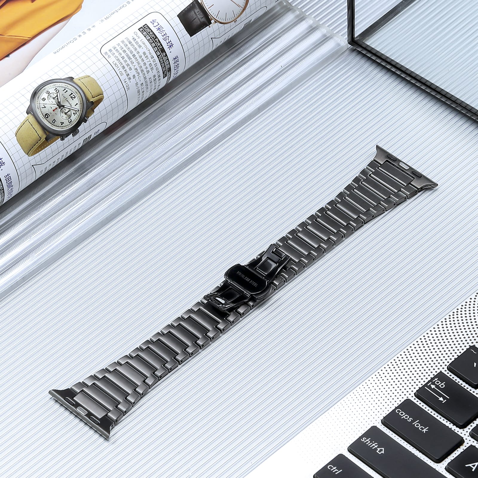 SteelStride strap for Apple Watch 44mm with scratch resistance

