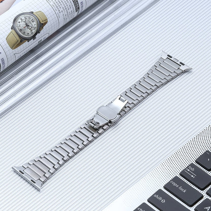 SteelStride brushed silver band with custom link fit

