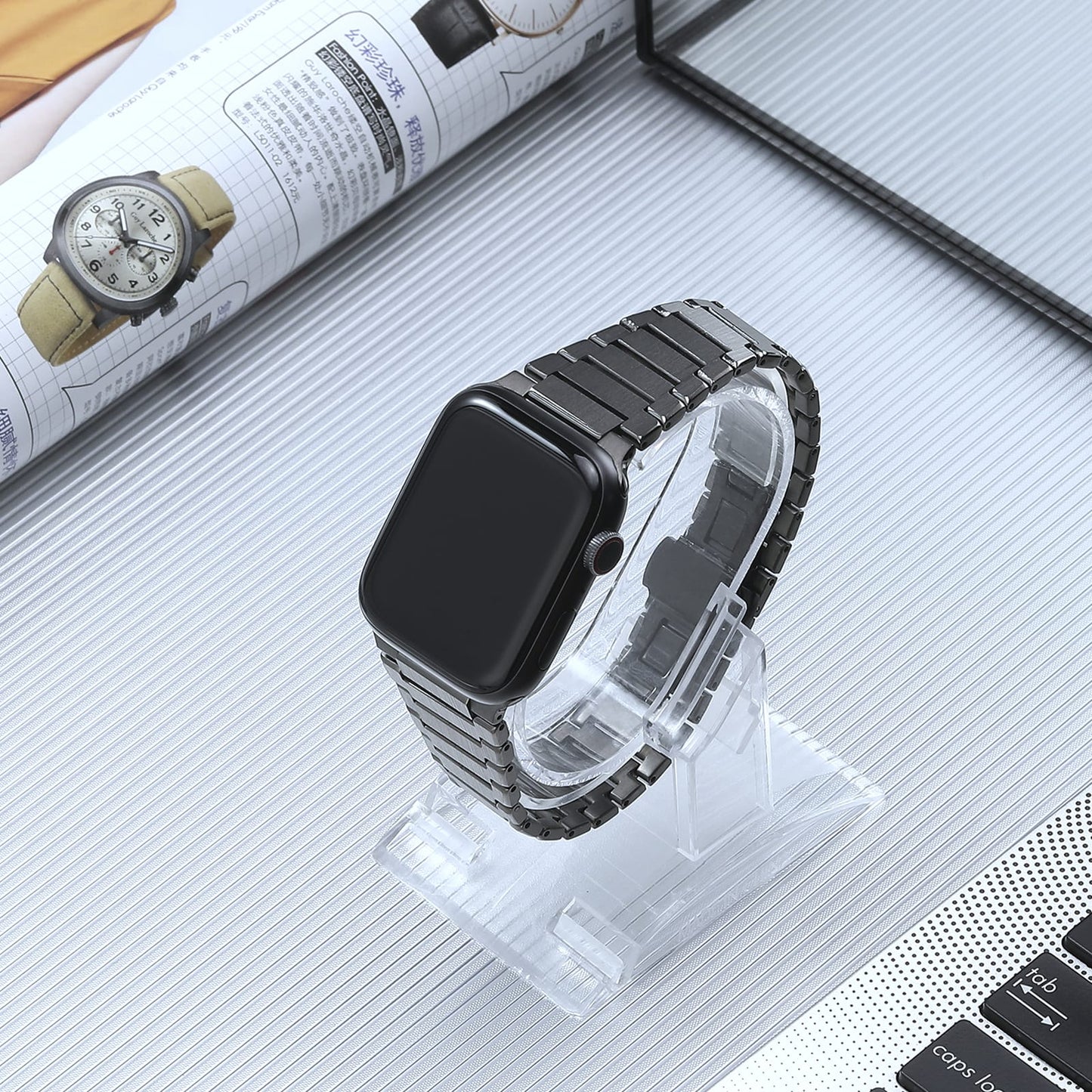 Polished steel link band for Apple Watch Ultra in black finish

