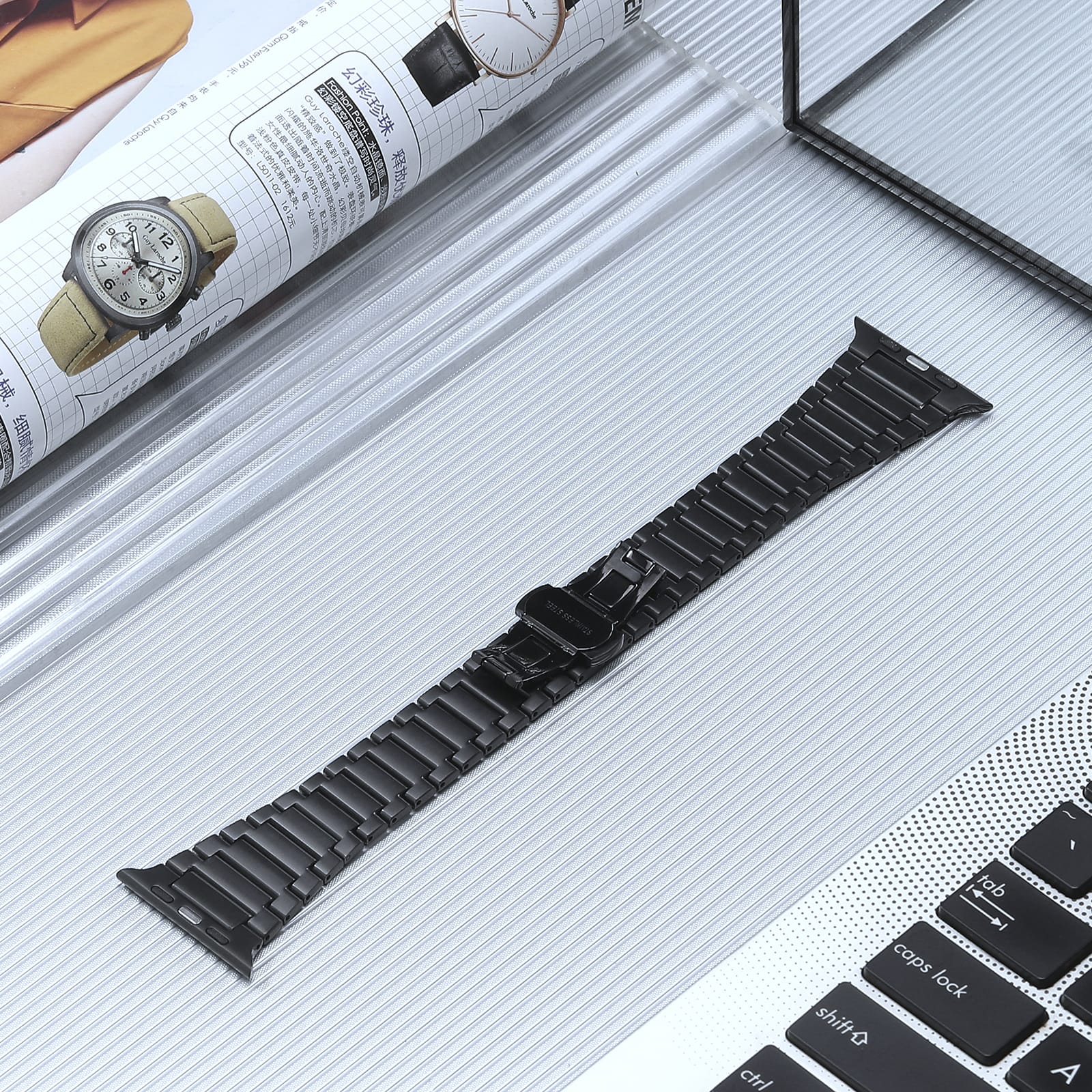 Apple Watch 45mm steel strap with adjustable locking clasp

