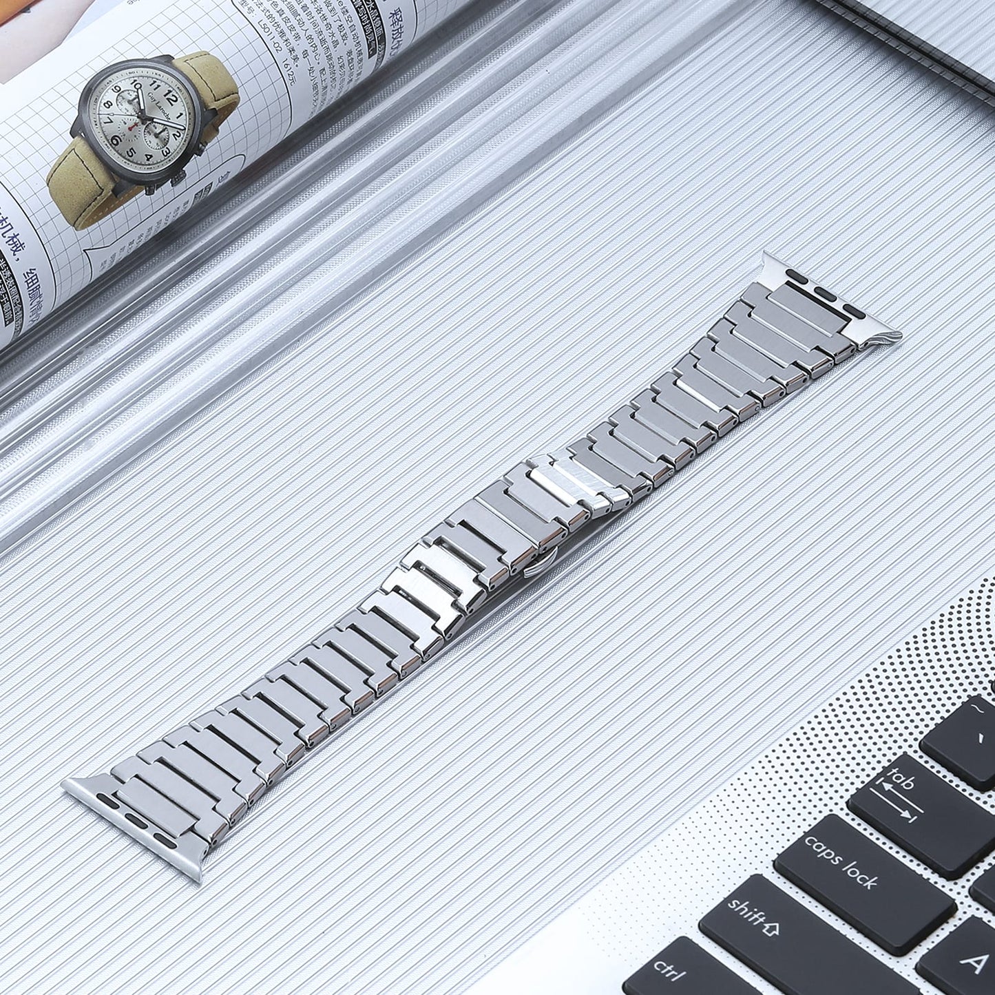 Stainless steel Apple Watch 46mm strap with secure fit clasp

