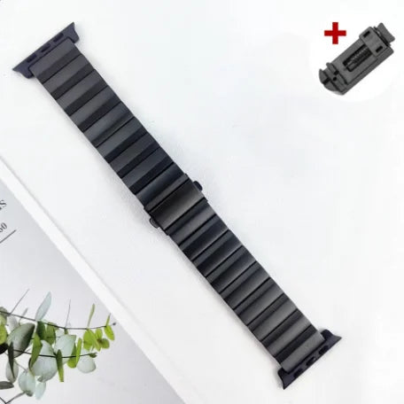 Sleek black steel watch band replacement for Apple Watch 44mm and 45mm