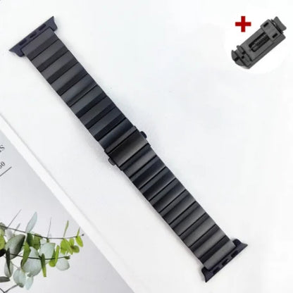 Sleek black steel watch band replacement for Apple Watch 44mm and 45mm