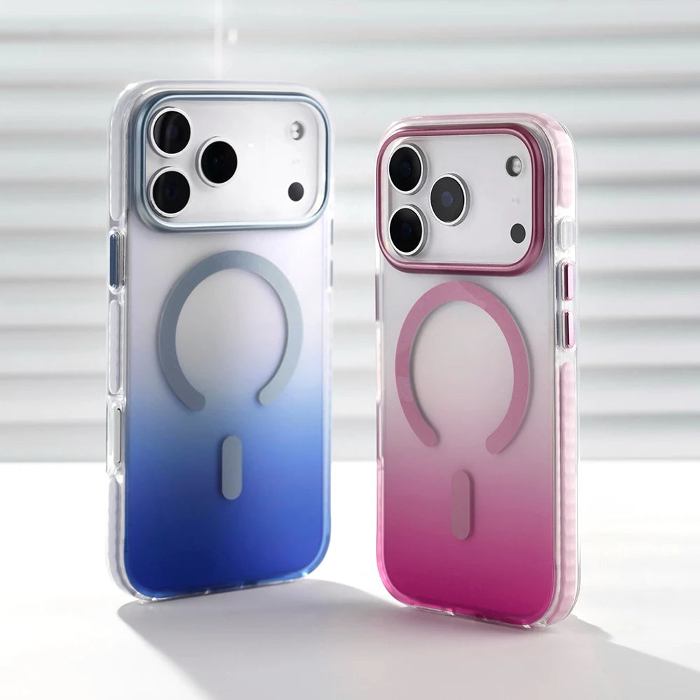 Minimalist gradient MagSafe case with anti-yellowing clarity