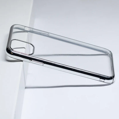 Sleek iPhone clear case showcasing phone design with added edge detail

