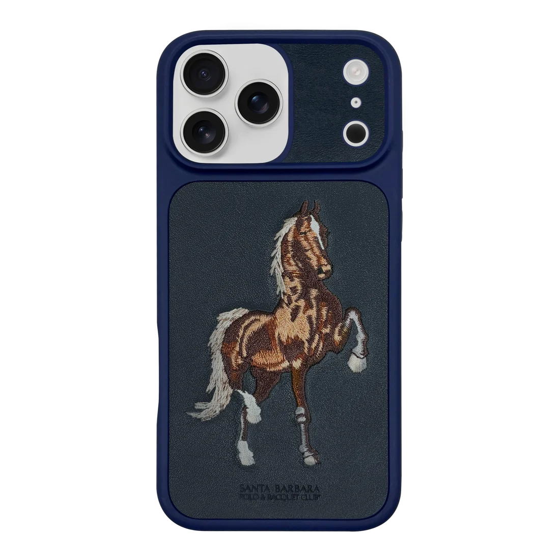 PoloRide Elite Edition Luxury iPhone 17 Pro Case – Blue Leather Finish with Horse Artwork