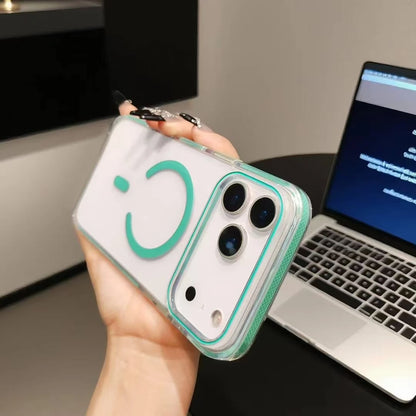 OrbitShield clear iPhone case with MagSafe compatibility and vibrant coloured accents