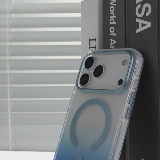 Frosted gradient iPhone case showing soft-touch matte texture
