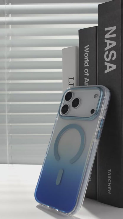 Frosted gradient iPhone case showing soft-touch matte texture