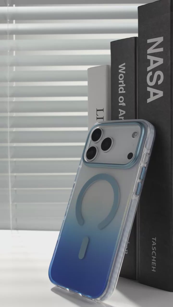 Frosted gradient iPhone case showing soft-touch matte texture