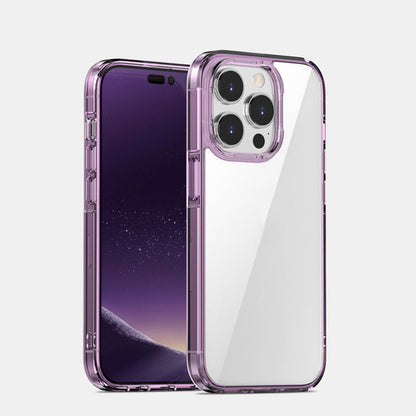 Purple soft edge iPhone case on iPhone 13/14/15/16 series, slim fit with protective clear back and raised camera bump