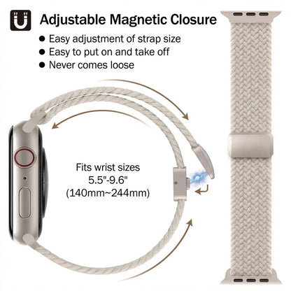 Premium woven nylon Apple Watch band with tricolor braided design for men and women.