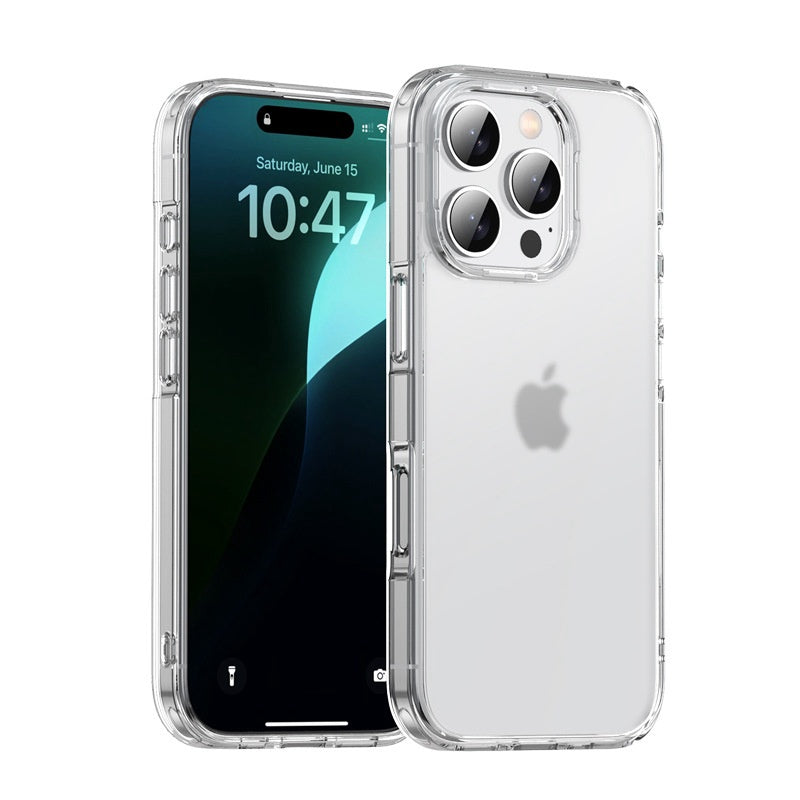 Sleek matte phone case with transparent soft edges on white iPhone